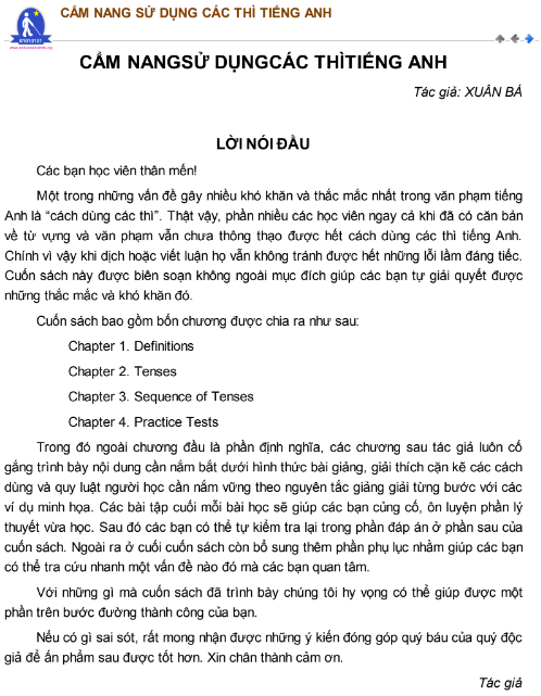 Cẩm Nang Sử Dụng Các Thì Tiếng Anh PDF tải FREE