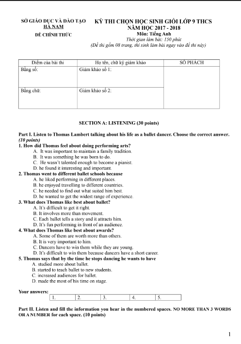 Đề Thi Học Sinh Giỏi Lớp 9 Hà Nam PDF tải FREE Năm Học 2017 - 2018