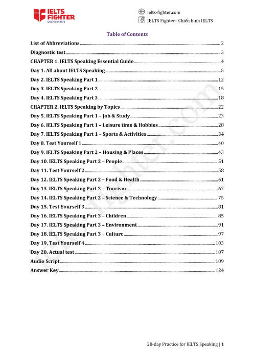 Sách 20 Day Practice For IELTS Speaking PDF tải FREE có tiếng Việt