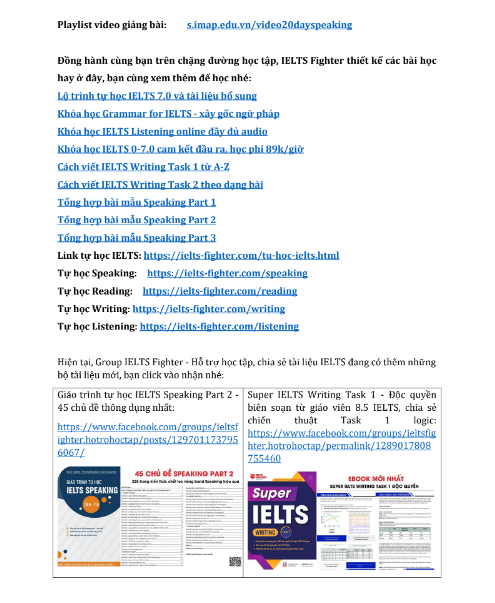 Sách 20 Day Practice For IELTS Speaking PDF tải FREE có tiếng Việt