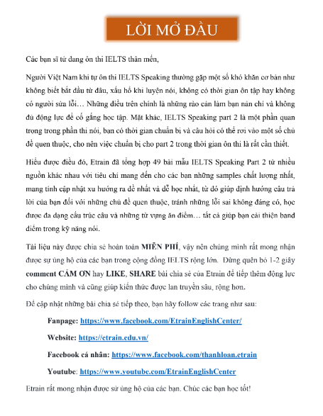 Sách 49 Bài Sample IELTS Speaking Part 2 Chất - Ngất PDF tải FREE