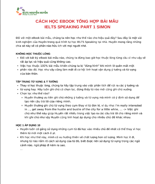 Sách Tổng Hợp Bài Mẫu IELTS Speaking Part 1 Simon PDF tải FREE có tiếng Việt 3 Sách Tổng Hợp Bài Mẫu IELTS Speaking Part 1 Simon PDF tải FREE có tiếng Việt
