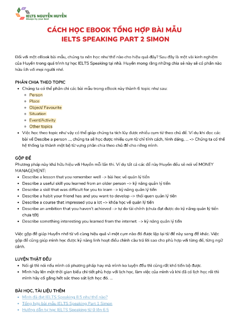 Sách Tổng Hợp Bài Mẫu IELTS Speaking Part 2 Simon PDF tải FREE có tiếng Việt 3 Sách Tổng Hợp Bài Mẫu IELTS Speaking Part 2 Simon PDF tải FREE có tiếng Việt