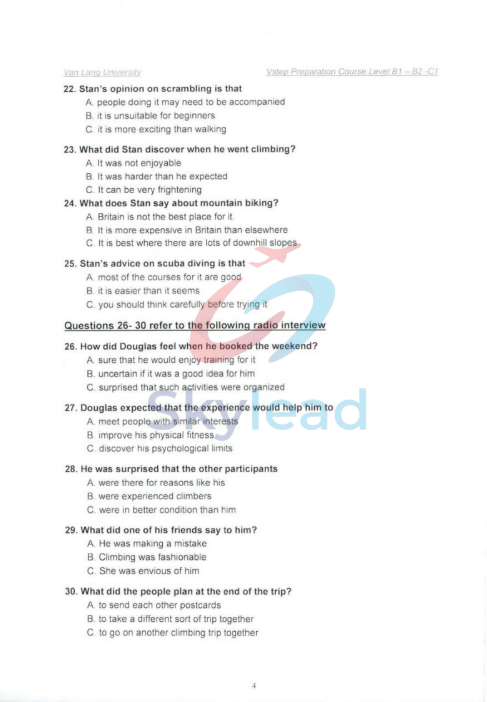 Sách Vstep Preparation Course Level B1 - B2 - C1 PDF tải FREE có tiếng Việt 3