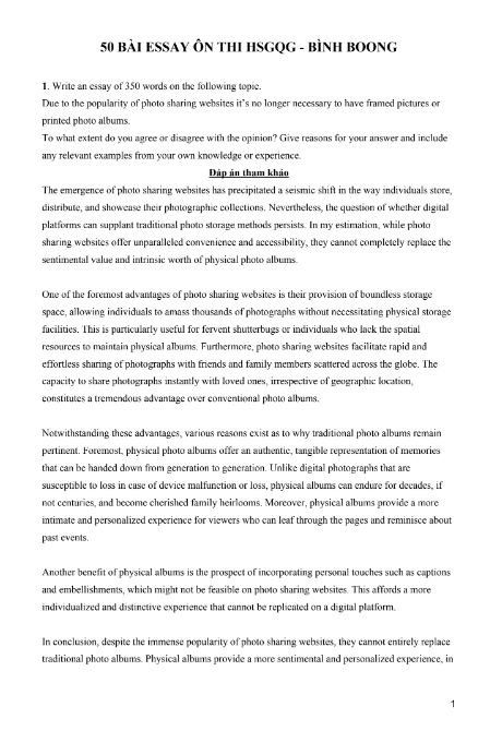 Tải FREE 50 Bài Essay Ôn Thi HSGQG Bình Boong PDF