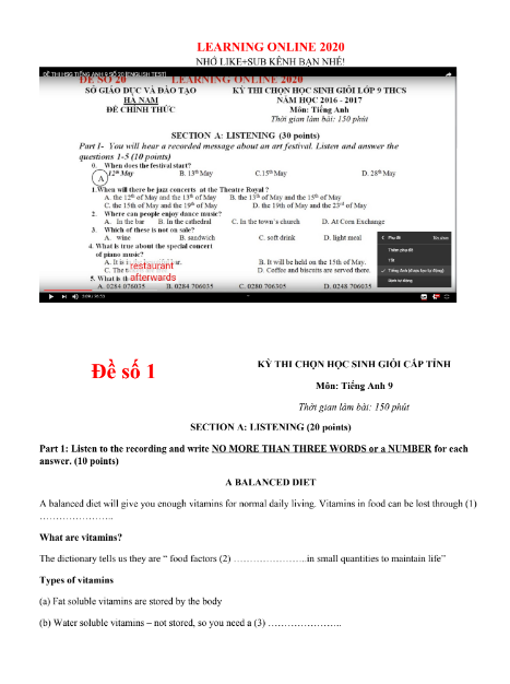 Tải FREE Các Đề Thi Học Sinh Giỏi Cấp Tỉnh Tiếng Anh 9 PDF