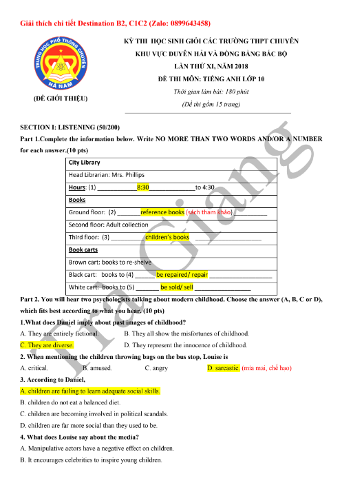 Tải FREE Đề Thi Học Sinh Giỏi Các Trường THPT Chuyên PDF - Tiếng Anh 10 Năm 2018 Khu Vực Duyên Hải Và Đồng Bằng Bắc Bộ