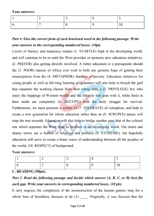 Tải FREE Đề Thi Học Sinh Giỏi Lớp 10 Duyên Hải PDF Môn Tiếng Anh Năm 2019 2