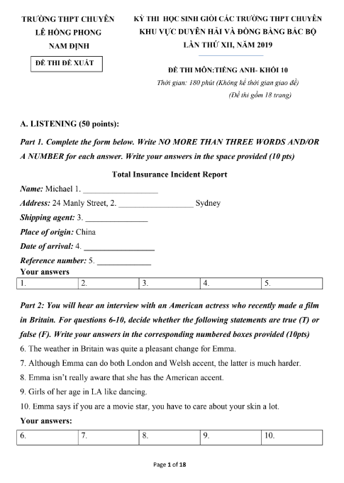 Tải FREE Đề Thi Học Sinh Giỏi Lớp 10 Duyên Hải PDF Năm 2019