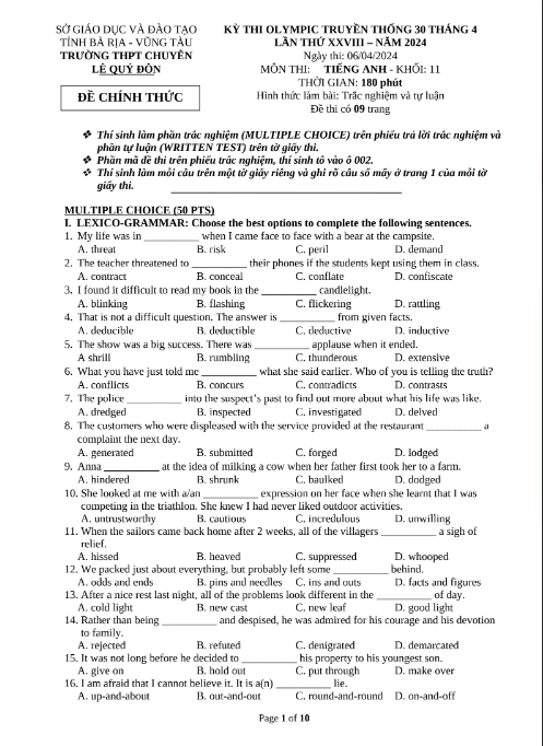 Tải FREE Đề Thi PDF Olympic Truyền Thông 30 Tháng 4 Môn Tiếng Anh 11 Năm 2024