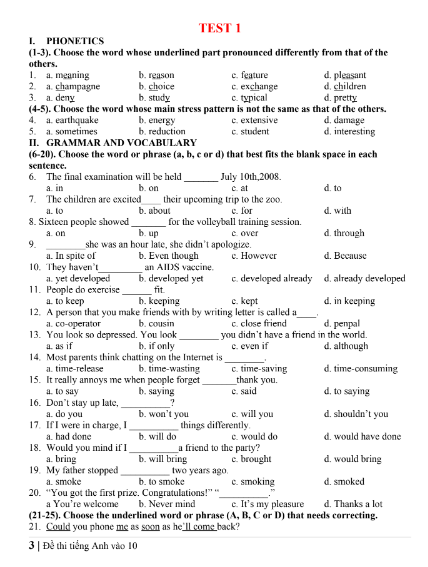 Tải FREE Đề Tiếng Anh Thi Vào Lớp 10 PDF có tiếng Việt 4 Tải FREE Đề Tiếng Anh Thi Vào Lớp 10 PDF có tiếng Việt