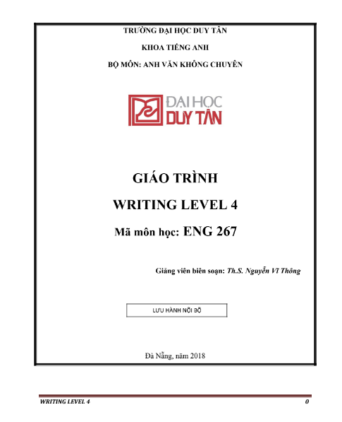 Tải FREE Giáo Trình Writing Level 4 DTU PDF - Đại Học Duy Tân