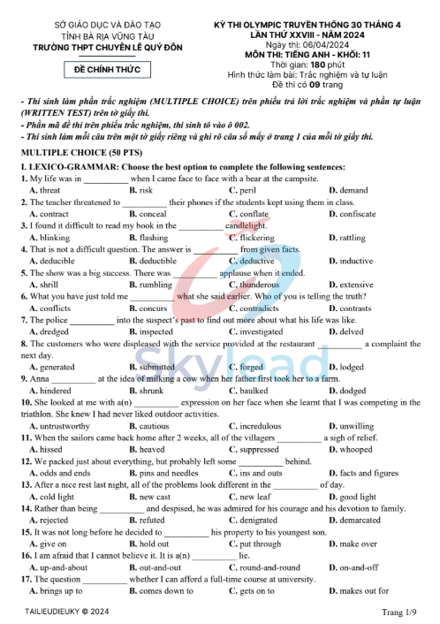 Tải FREE PDF Đề Thi Olympic Truyền Thống 30 Tháng 4 Môn Tiếng Anh Khối 11 Năm 2024 1
