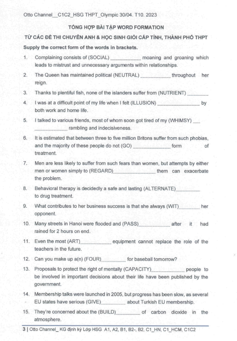 Tải FREE sách 1341 Word Form C1, C2 Tập 1 PDF - Từ Các Đề Thi Học Sinh Giỏi Tháng 10 Năm 2023