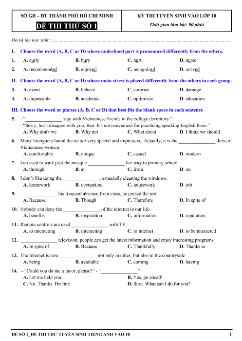 Tải FREE sách 80 Đề Ôn Thi Tuyển Sinh 10 Tiếng Anh PDF