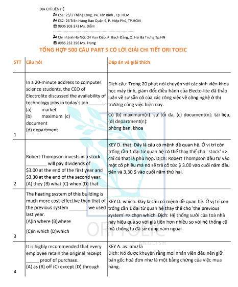 Tải FREE sách Bộ Giải Chi Tiết 500 Câu TOEIC Part 5 Format 2020 PDF có tiếng Việt 4 Tải FREE sách Bộ Giải Chi Tiết 500 Câu TOEIC Part 5 Format 2020 PDF có tiếng Việt