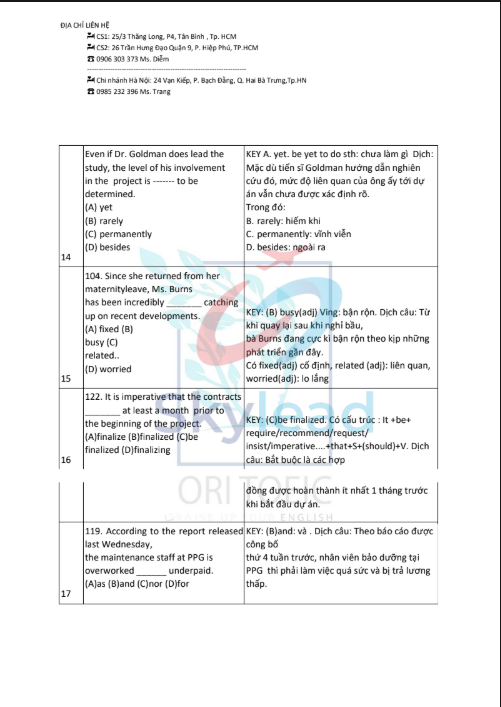 Tải FREE sách Bộ Giải Chi Tiết 500 Câu TOEIC Part 5 Format 2020 PDF có tiếng Việt 2