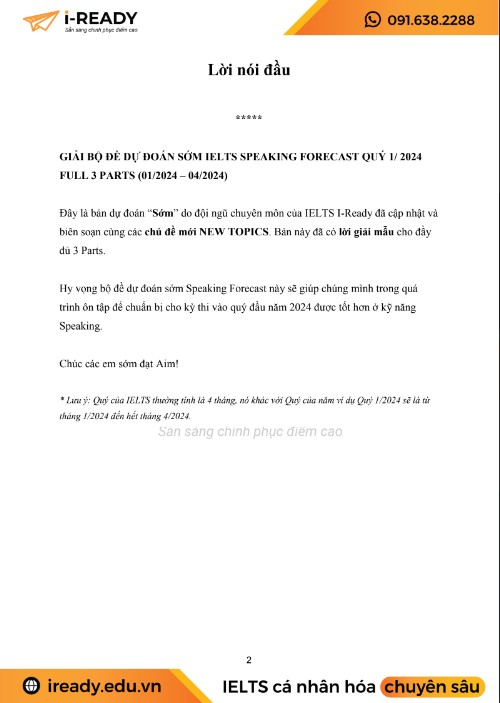 Tải FREE sách Giải Bộ Đề Dự Đoán Sớm Full 3 Parts IELT Speaking Forecast Quý 1 - 2024 PDF có tiếng Việt 4 Tải FREE sách Giải Bộ Đề Dự Đoán Sớm Full 3 Parts IELT Speaking Forecast Quý 1 - 2024 PDF có tiếng Việt