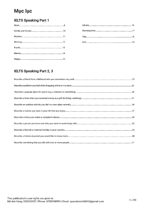 Tải FREE sách IELTS Speaking Actual Tests 01 - 2023 PDF