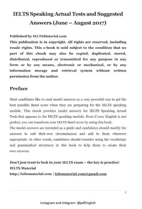 Tải FREE sách IELTS Speaking And Actual Tests PDF - Suggested Answers