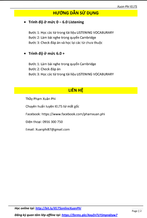 Tải FREE sách Listening Vocabulary Cambridge 8 - 11 PDF có tiếng Việt 4 Tải FREE sách Listening Vocabulary Cambridge 8 - 11 PDF có tiếng Việt