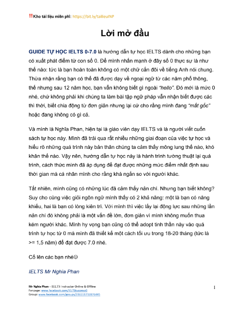 Tải FREE sách Lộ Trình Tự Học Ielts 0 - 7.0 PDF