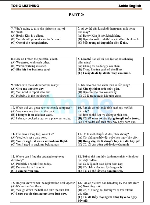 Tải FREE sách TOEIC Test Listening PDF có tiếng Việt