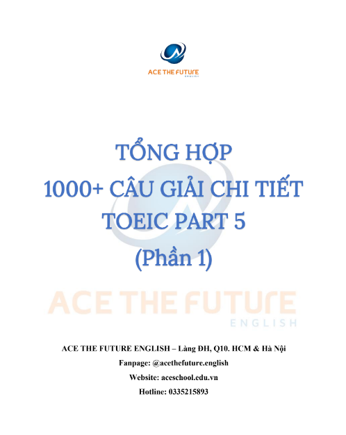 Tải FREE sách Tổng Hợp 1000+ Câu Giải Chi Tiết TOEIC Part 5 PDF có tiếng Việt