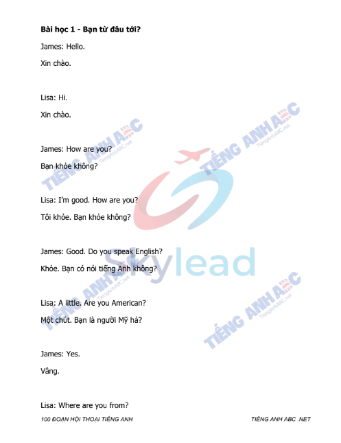 Tải FREE tài liệu 100 Đoạn Hội Thoại Tiếng Anh PDF