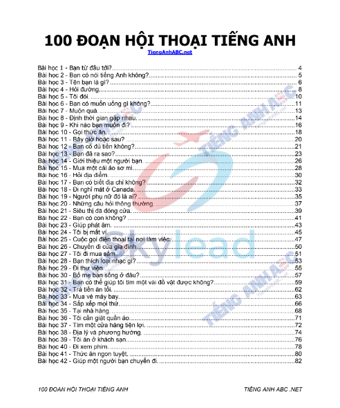 Tải FREE tài liệu 100 Đoạn Hội Thoại Tiếng Anh PDF