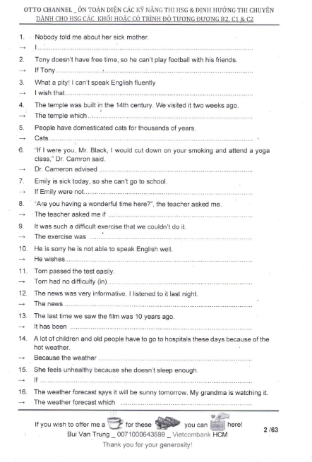 Tải FREE tài liệu 1000 Câu Viết Không Đổi Nghĩa PDF - Luyện Thi Chuyên Anh - HSG