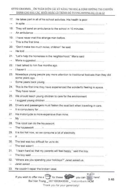 Tải FREE tài liệu 1000 Câu Viết Không Đổi Nghĩa PDF - Luyện Thi Chuyên Anh - HSG