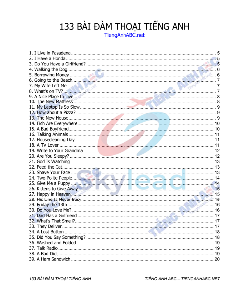 Tải FREE tài liệu 133 Bài Đàm Thoại Tiếng Anh PDF