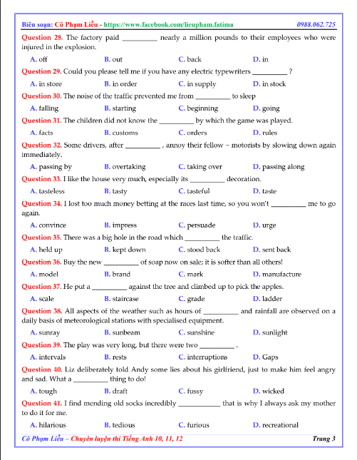 Tải FREE tài liệu 60 Câu Trắc Nghiệm Từ Vựng Hay Lạ Khó PDF Tác Giả Cô Phạm Liễu