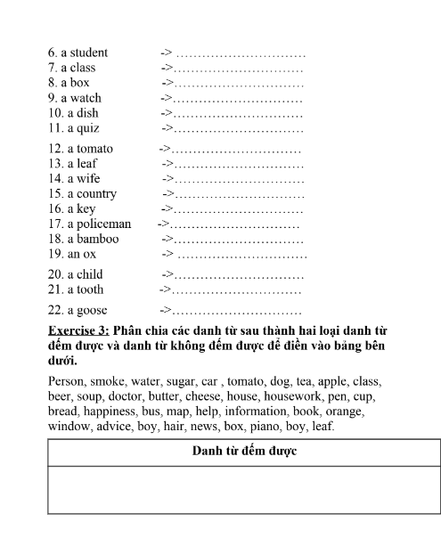 Tải FREE tài liệu Bài Tập Danh Từ PDF