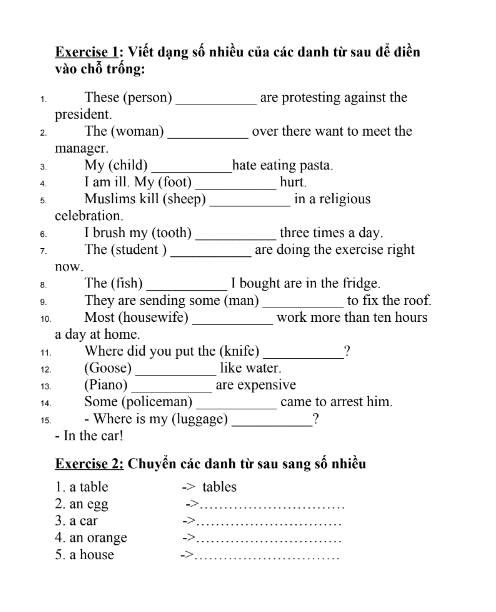 Tải FREE tài liệu Bài Tập Danh Từ PDF