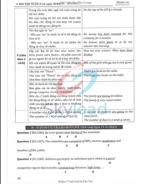 Tải FREE tài liệu Bài Tập Tuần 1 Chuyên Đề Thì Động Từ PDF 3