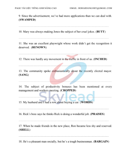 Tải FREE tài liệu Chuyên Đề Viết Lại Câu (Mức Độ Khó) PDF 1