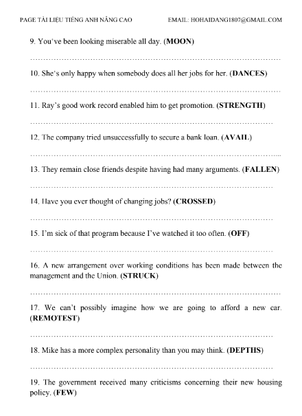 Tải FREE tài liệu Chuyên Đề Viết Lại Câu (Mức Độ Khó) PDF