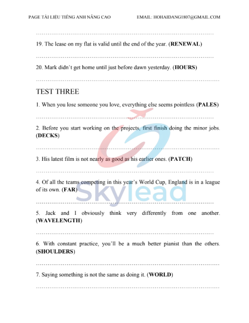 Tải FREE tài liệu Chuyên Đề Viết Lại Câu (Mức Độ Khó) PDF 2