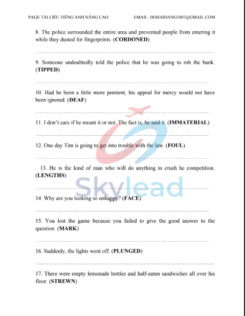 Tải FREE tài liệu Chuyên Đề Viết Lại Câu (Mức Độ Khó) PDF 3