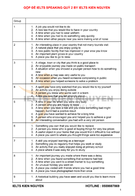 Tải FREE tài liệu Gộp Đề IETLS Speaking Quý 2 PDF - T5 Đến T8 - 2024