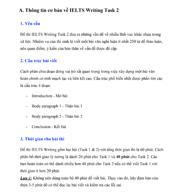 Tải FREE tài liệu IELTS Writing Task 2 PDF có tiếng Việt
