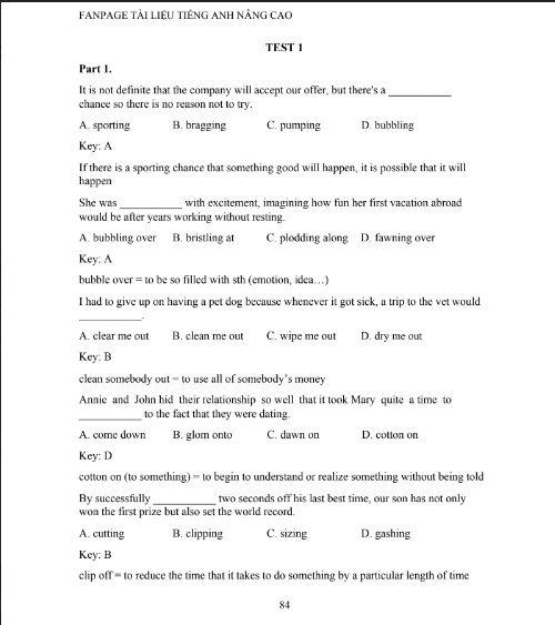 Tải FREE tài liệu Key And Explanation PDF - Tài Liệu Tiếng Anh Nâng Cao