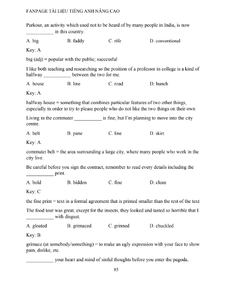 Tải FREE tài liệu Key And Explanation PDF - Tài Liệu Tiếng Anh Nâng Cao