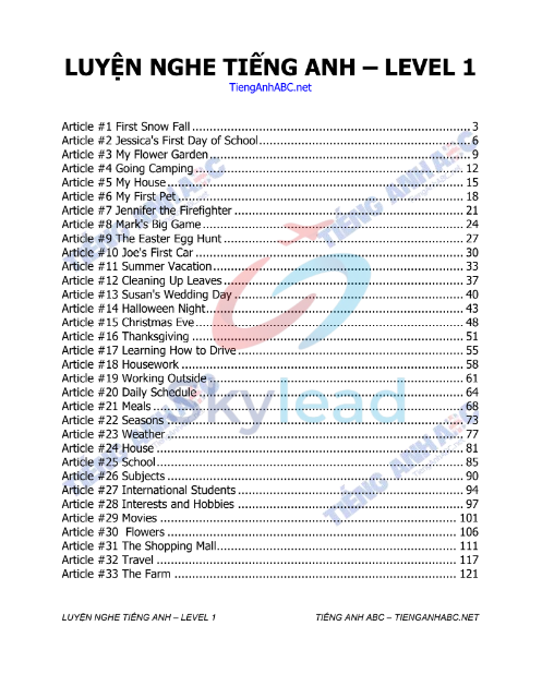 Tải FREE tài liệu Luyện Nghe Tiếng Anh Level 1 PDF