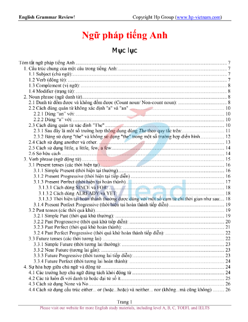 Tải FREE tài liệu Ngữ Pháp Tiếng Anh PDF - English Grammar Review
