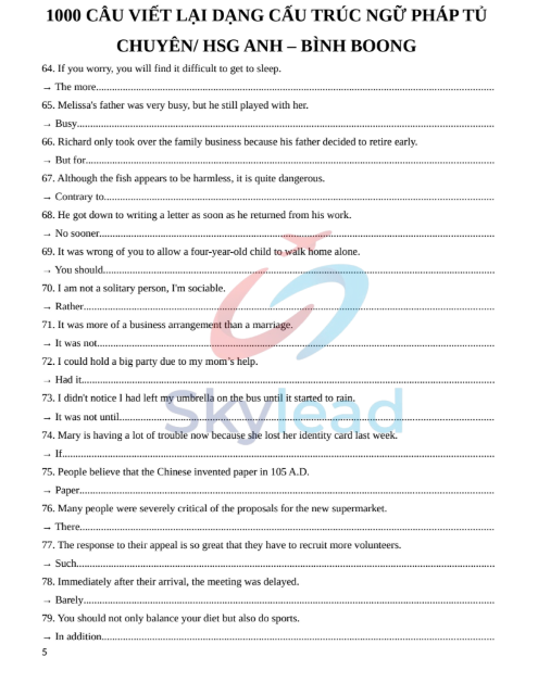 Tải FREE tài liệu PDF 1000 Câu Viết Lại Dạng Cấu Trúc Ngữ Pháp Tủ - Chuyên-HSG Anh Bình Boong 2