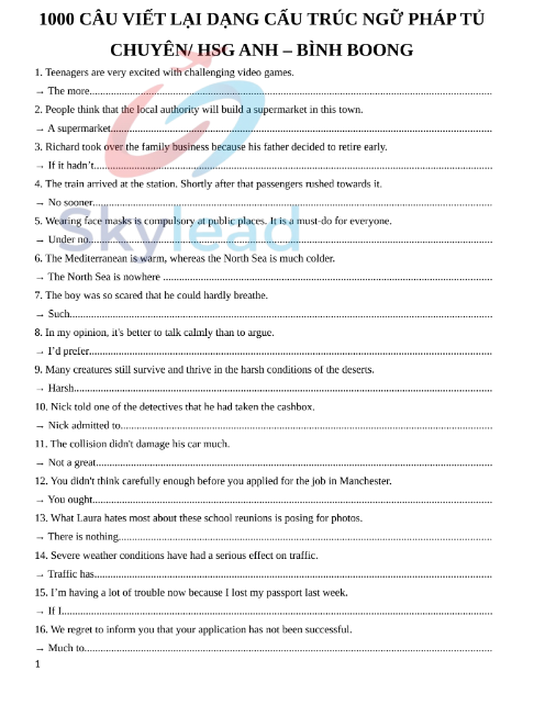 Tải FREE tài liệu PDF 1000 Câu Viết Lại Dạng Cấu Trúc Ngữ Pháp Tủ - Chuyên-HSG Anh Bình Boong