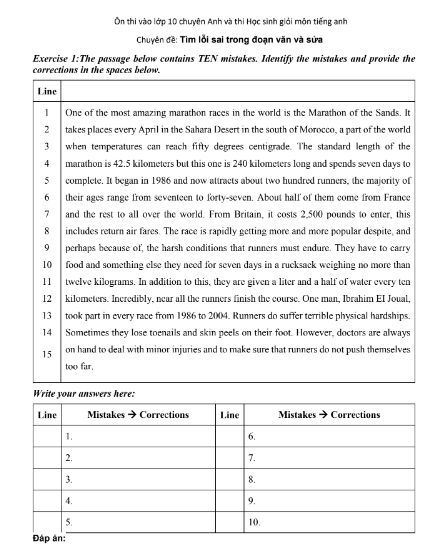 Tải FREE tài liệu PDF Ôn Thi Vào Lớp 10 Chuyên Anh Và Thi Học Sinh Giỏi - Chuyên Đề Tìm Lỗi Sai Trong Đoạn Văn Và Sửa